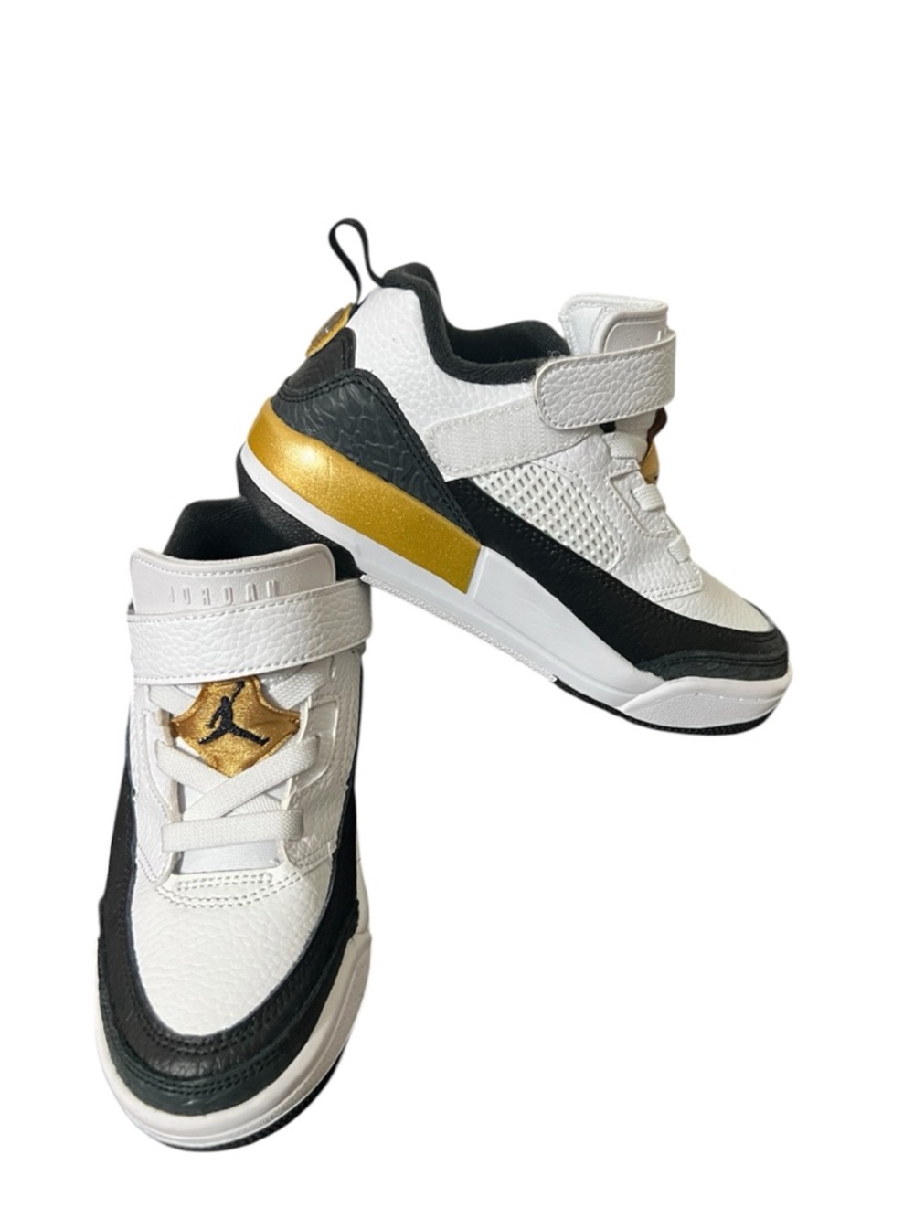 Kids  White & Black Athletic Sneakers with Gold Accent - Jordan Spizike Low in